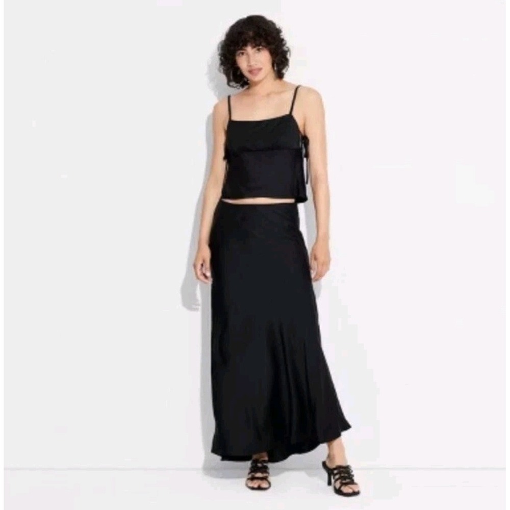 Wild Fable‎ NWT Small Black Satin Slip Maxi Skirt Party Sleek Classic Chic Class